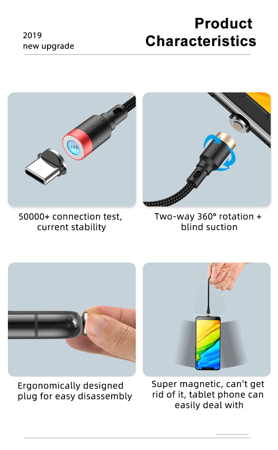 USB cable Fast charging of magnetic rotary magnet USB data charger. [50% OFF]